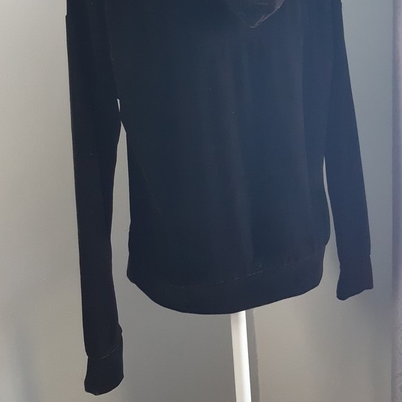 ICHI black velour drawstring hooded pullover super soft sweatshirt size medium - Picture 7 of 11